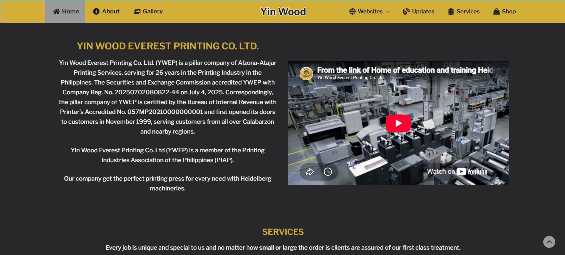 Yin Wood Printing — website screenshot